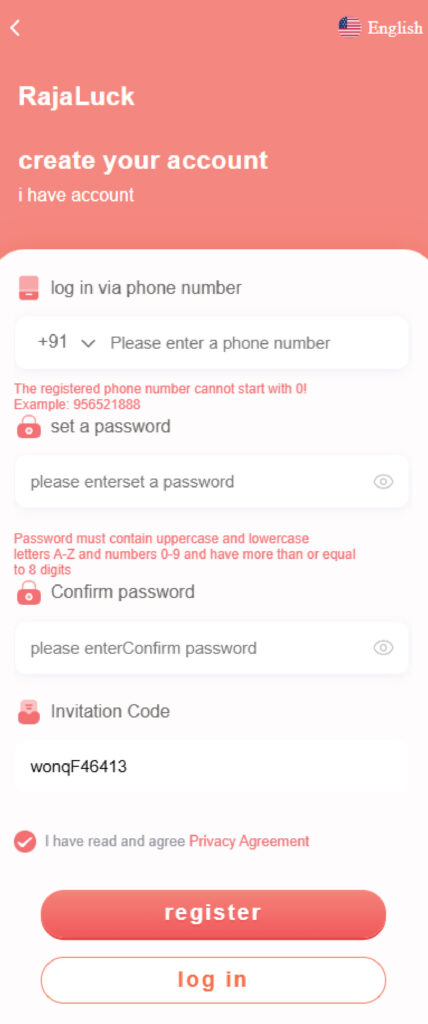 Steps to Register a Raja Luck Account